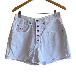 90s Hollywood Jean Shorts Size 30 White 100% Cotton Exposed Button Fly Coquette